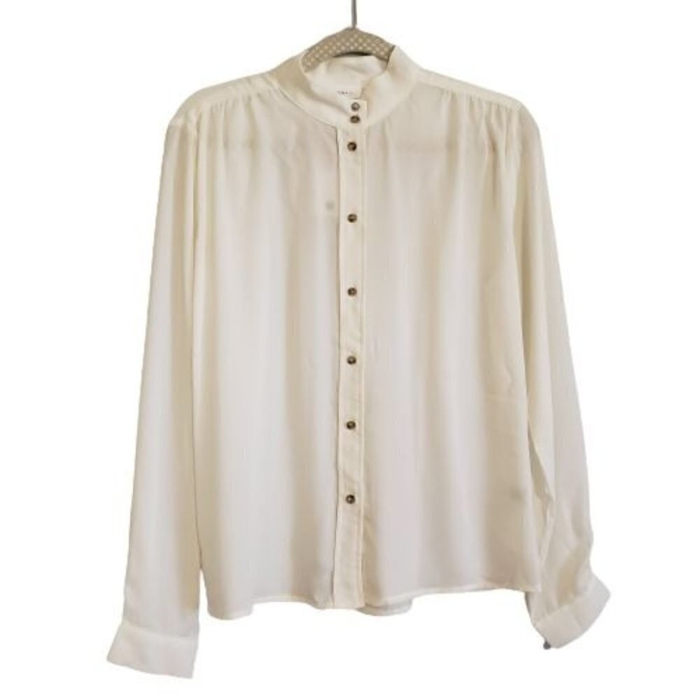 Everly Sheer long sleeve button down blouse size L NWT
